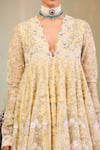 Shop_Sue Mue_Yellow Silk Organza, Georgette Sequins, Beads, Cut Embroidered Anarkali Set _Online_at_Aza_Fashions