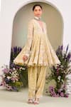 Buy_Sue Mue_Yellow Silk Organza, Georgette Sequins, Beads, Cut Embroidered Anarkali Set 