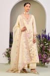 Buy_Sue Mue_Yellow Silk Organza Sequins, Beads V-neck Light Embroidered Anarkali Set _at_Aza_Fashions
