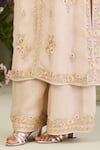 Shop_Sue Mue_Beige Silk Organza Embroidery, Sequins, Beads, Zari V-neck Kurta Set 