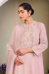 Sue Mue_Pink Georgette, Silk Organza Beads, Embroidery Keyhole Neck Pastel Kurta Set _Online_at_Aza_Fashions