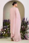 Shop_Sue Mue_Pink Georgette, Silk Organza Beads, Embroidery Keyhole Neck Pastel Kurta Set _at_Aza_Fashions