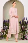 Buy_Sue Mue_Pink Georgette, Silk Organza Beads, Embroidery Keyhole Neck Pastel Kurta Set _Online_at_Aza_Fashions