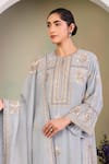 Sue Mue_Blue Georgette, Silk Organza Embroidery, Sequins, Beads Split Ice Kurta Set _Online_at_Aza_Fashions