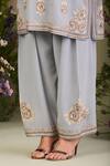Buy_Sue Mue_Blue Georgette, Silk Organza Embroidery, Sequins, Beads Split Ice Kurta Set _Online_at_Aza_Fashions