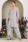 Buy_Sue Mue_Blue Georgette, Silk Organza Embroidery, Sequins, Beads Split Ice Kurta Set _at_Aza_Fashions