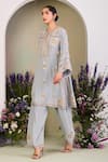 Buy_Sue Mue_Blue Georgette, Silk Organza Embroidery, Sequins, Beads Split Ice Kurta Set 
