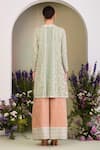 Sue Mue_Peach Georgette, , Tissue, Handloom Sequins, Sage Green Kurta Set _at_Aza_Fashions