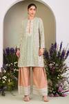 Buy_Sue Mue_Peach Georgette, , Tissue, Handloom Sequins, Sage Green Kurta Set 
