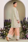 Shop_Sue Mue_Peach Georgette, , Tissue, Handloom Sequins, Sage Green Kurta Set 