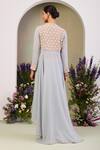 Shop_Sue Mue_Blue Georgette Beads, Stones, Pearls Round Neck, Ice Fusion Style Kurta Set _at_Aza_Fashions