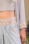 Shop_Sue Mue_Blue Georgette Beads, Stones, Pearls Round Neck, Ice Fusion Style Kurta Set 