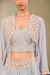 Sue Mue_Blue Georgette Beads, Stones, Pearls Round Neck, Ice Fusion Style Kurta Set _Online