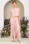 Buy_Sue Mue_Pink Chiffon, Silk Beads, Stones, Sequins Round Neck Pastel Fusion Set _at_Aza_Fashions