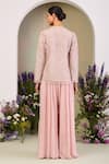 Shop_Sue Mue_Pink Chiffon, Silk Organza Sequins, Pearls Pastel Embroidered Jumpsuit And Jacket _at_Aza_Fashions