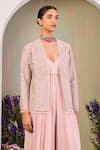 Buy_Sue Mue_Pink Chiffon, Silk Organza Sequins, Pearls Pastel Embroidered Jumpsuit And Jacket _Online_at_Aza_Fashions