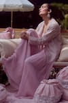 Shop_Sue Mue_Pink Chiffon, Silk Organza Sequins, Pearls Pastel Embroidered Jumpsuit And Jacket _Online_at_Aza_Fashions