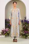 Buy_Sue Mue_Blue Silk, Embroidery Round Neck Ice Kurta Set _Online_at_Aza_Fashions