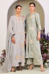 Shop_Sue Mue_Blue Silk, Embroidery Round Neck Ice Kurta Set _Online_at_Aza_Fashions