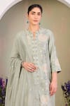 Sue Mue_Green Silk, Silk, Embroidery Round Sage Floral Kurta Set _Online_at_Aza_Fashions