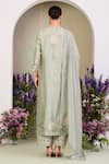 Shop_Sue Mue_Green Silk, Silk, Embroidery Round Sage Floral Kurta Set _at_Aza_Fashions