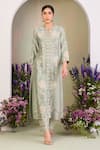 Sue Mue_Green Silk, Silk, Embroidery Round Sage Floral Kurta Set _at_Aza_Fashions