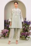 Shop_Sue Mue_Green Silk, Handloom Cotton, Embroidery, Appliqué Kurta Set _Online_at_Aza_Fashions