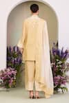 Shop_Sue Mue_Yellow Chanderi, Silk Applique, Embroidery Mandarin Pastel Appliqué Kurta Set _at_Aza_Fashions