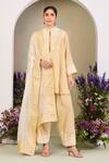Buy_Sue Mue_Yellow Chanderi, Silk Applique, Embroidery Mandarin Pastel Appliqué Kurta Set _at_Aza_Fashions