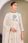 Buy_Sue Mue_Green Chanderi, Silk Embroidery, Zari Round Neck Floral Anarkali Set _Online_at_Aza_Fashions
