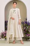 Buy_Sue Mue_Green Chanderi, Silk Embroidery, Zari Round Neck Floral Anarkali Set _at_Aza_Fashions