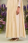 Buy_Sue Mue_Yellow Chanderi, Silk Sequins, Beads Round Neck Light Embroidered Anarkali Set _Online_at_Aza_Fashions
