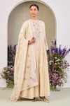 Buy_Sue Mue_Yellow Chanderi, Silk Sequins, Beads Round Neck Light Embroidered Anarkali Set _at_Aza_Fashions