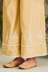 Sue Mue_Yellow Silk, Chanderi Embroidery V-neck Pastel Kurta Set _Online_at_Aza_Fashions