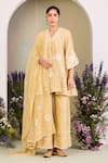 Buy_Sue Mue_Yellow Silk, Chanderi Embroidery V-neck Pastel Kurta Set _at_Aza_Fashions