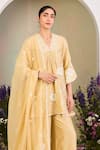 Buy_Sue Mue_Yellow Silk, Chanderi Embroidery V-neck Pastel Kurta Set _Online_at_Aza_Fashions