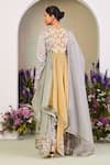Shop_Sue Mue_Multi Color Chanderi, Silk Embroidery V-neck Floral Anarkali Set _at_Aza_Fashions