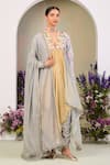 Buy_Sue Mue_Multi Color Chanderi, Silk Embroidery V-neck Floral Anarkali Set _at_Aza_Fashions