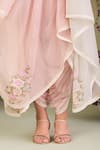Sue Mue_Pink Chanderi Embroidery V-neck Floral Anarkali Set _Online_at_Aza_Fashions