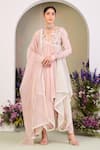 Buy_Sue Mue_Pink Chanderi Embroidery V-neck Floral Anarkali Set _at_Aza_Fashions