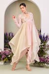 Shop_Sue Mue_Pink Chanderi Embroidery V-neck Floral Anarkali Set _Online_at_Aza_Fashions