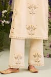 Buy_Sue Mue_Yellow Chanderi, Handloom Cotton, Silk Embroidery High Neck Floral Kurta Set _Online_at_Aza_Fashions