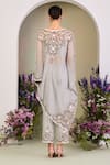 Shop_Sue Mue_Blue Chanderi, Cotton, Silk Embroidery, Zari Round Neck Ice Kaftan Set _at_Aza_Fashions