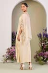 Shop_Sue Mue_Yellow Chanderi, Cotton Embroidery, Zari V-neck Light Kaftan Set _Online_at_Aza_Fashions