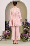 Shop_Sue Mue_Pink Chanderi Embroidery Round Neck Pastel Floral Kurta Set _at_Aza_Fashions