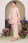 Shop_Sue Mue_Pink Chanderi Embroidery Round Neck Pastel Floral Kurta Set _Online_at_Aza_Fashions