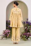 Shop_Sue Mue_Yellow Silk, Embroidery Round Neck Pastel Floral Kurta Set _at_Aza_Fashions