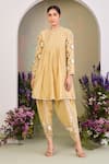 Buy_Sue Mue_Yellow Silk Beads, Embroidery Round Neck Pastel Floral Kurta Set _at_Aza_Fashions