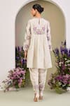 Shop_Sue Mue_Cream Handloom Cotton Embroidery, Beads Round Neck Floral Kurta Set _at_Aza_Fashions