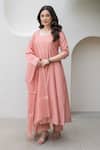 Buy_ASRUMO_Peach Chanderi Embroidery Round Neck Blush Anarkali Set _Online_at_Aza_Fashions